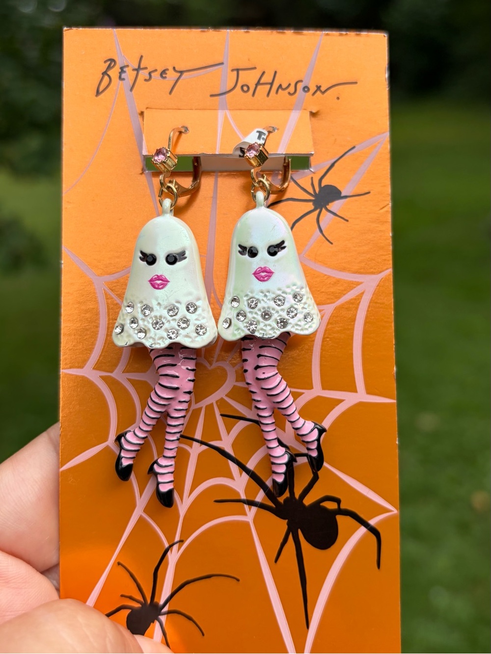 NWT: Betsey Johnson Dangle Earrings, Girl Ghosts With Heels and Lashes!